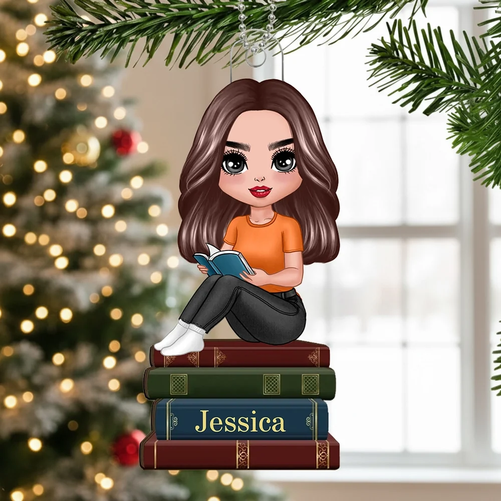 Acrylic Ornament with Girl Reading, Book Lover Gift - Image 2