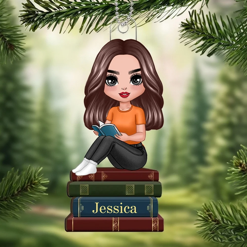 Acrylic Ornament with Girl Reading, Book Lover Gift - Image 3