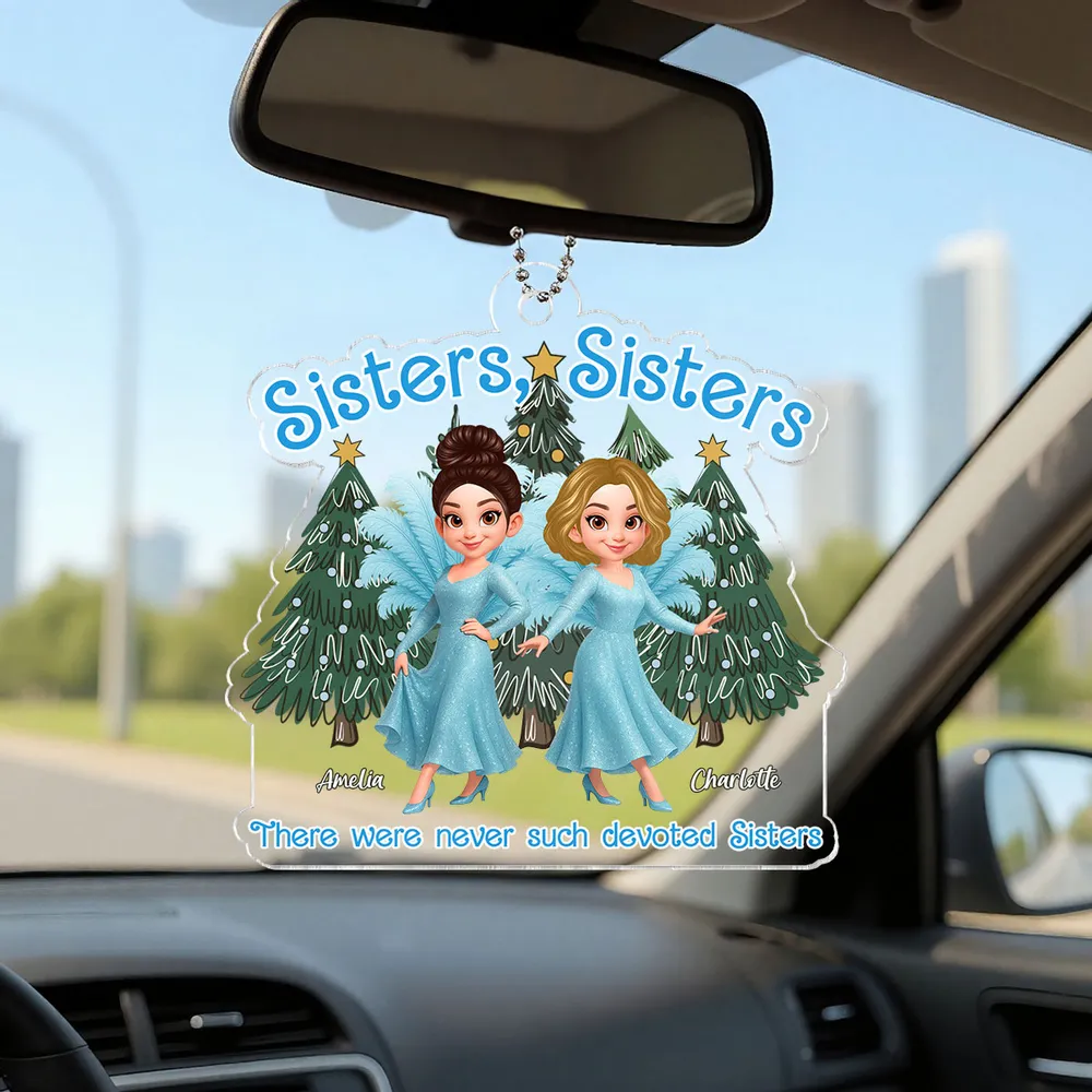 Personalized Sisters Acrylic Ornament featuring glitter blue dress design, holiday decoration and keepsake gift - Image 8