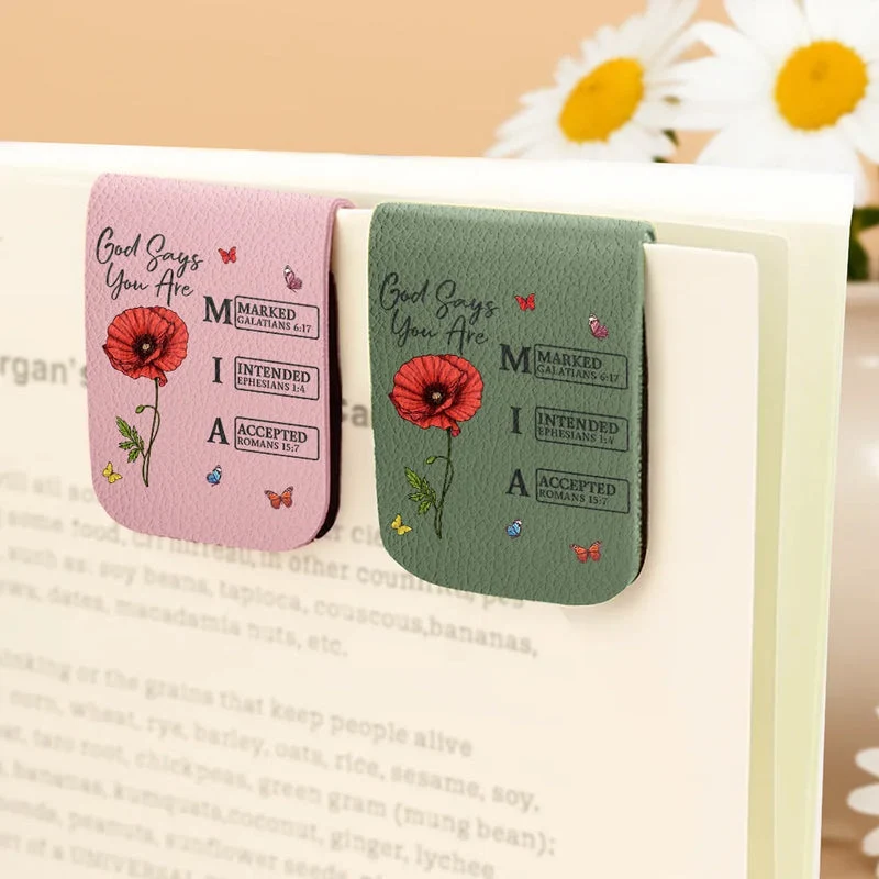 Personalized Leather Magnetic Bookmark with Faith Quotes and Birth Flower, Custom Name Initial Gift for Book Lovers - Image 3
