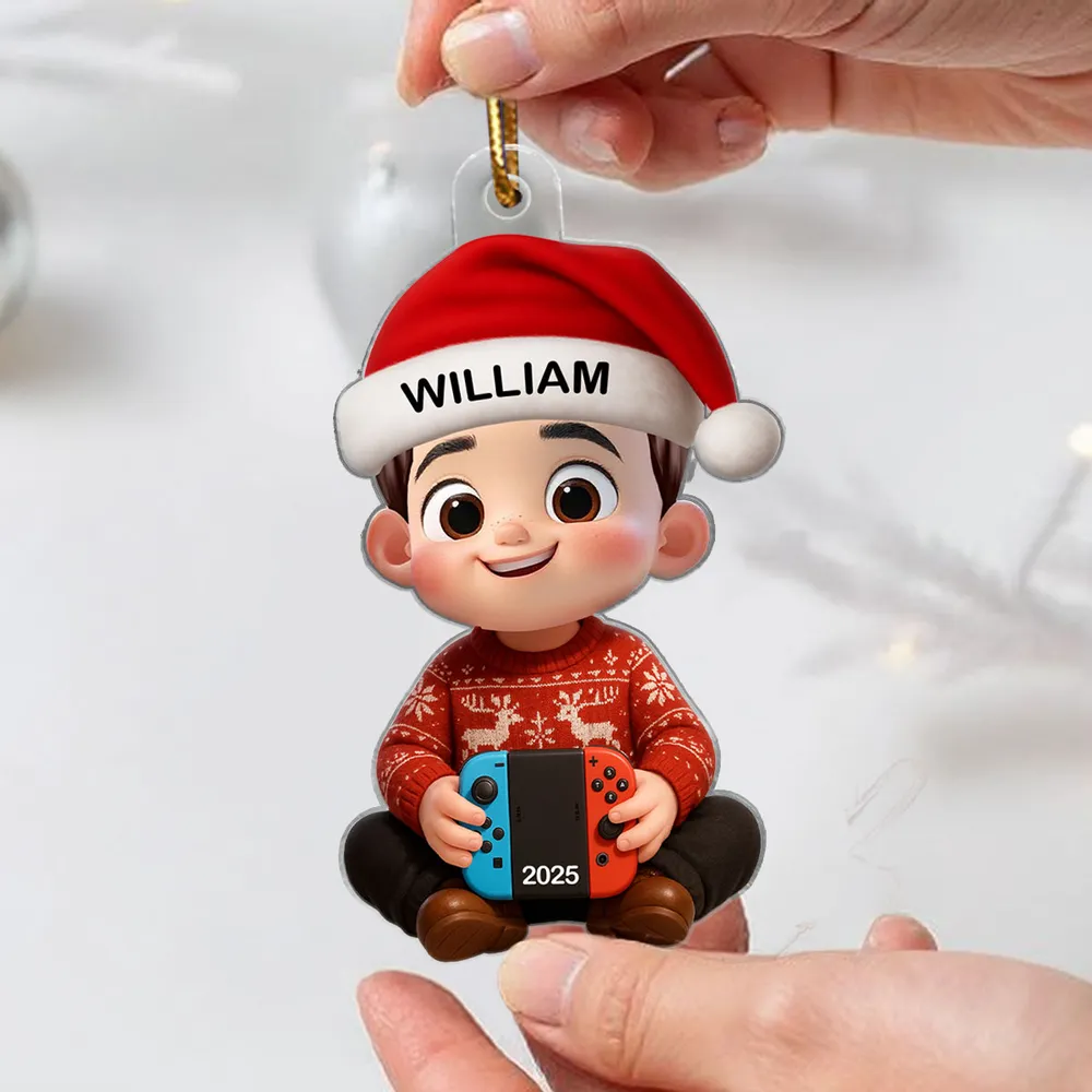 Personalized Cartoon Christmas Ornament with custom name, playful Nintendo Switch design, perfect gift for kids and gamers, ideal for holiday decorating - Image 2