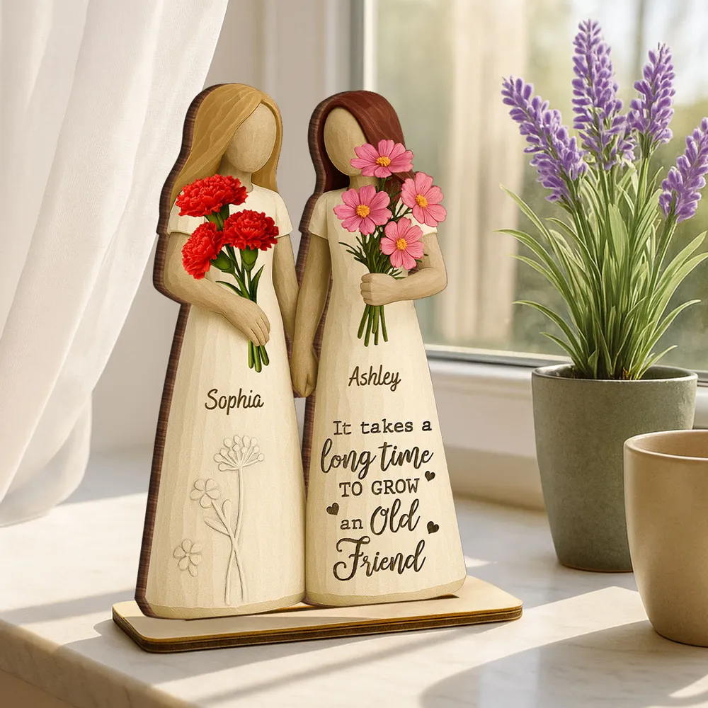 Wooden Plaque for Best Friends – Hand-in-Hand figurine with flowers, cozy mantel décor and heartwarming keepsake, perfect gift to celebrate lifelong friendship - Image 4
