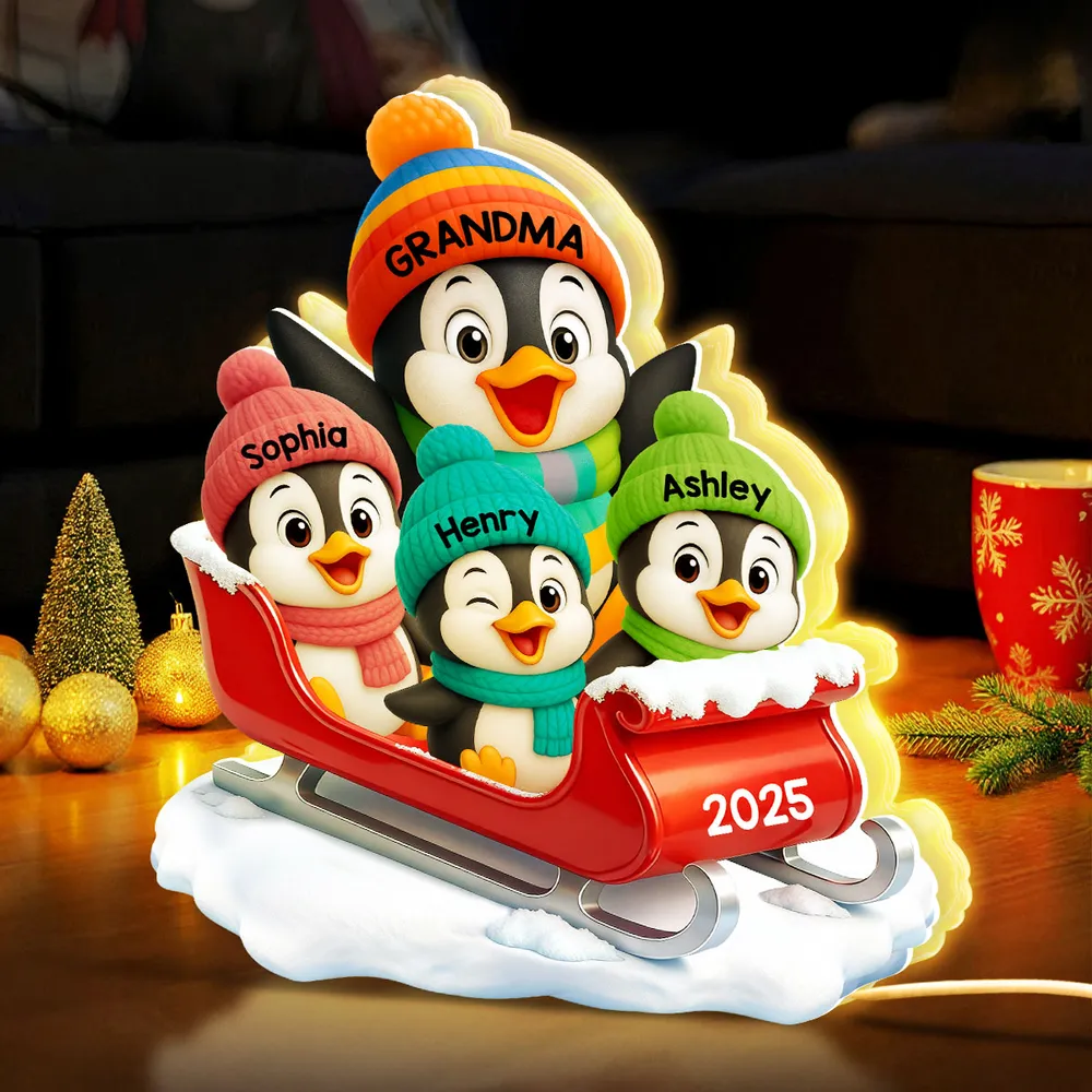 Acrylic Light Box of Christmas Penguin Family – Warm Holiday Scene & Perfect Gift for Grandma or Family - Image 2