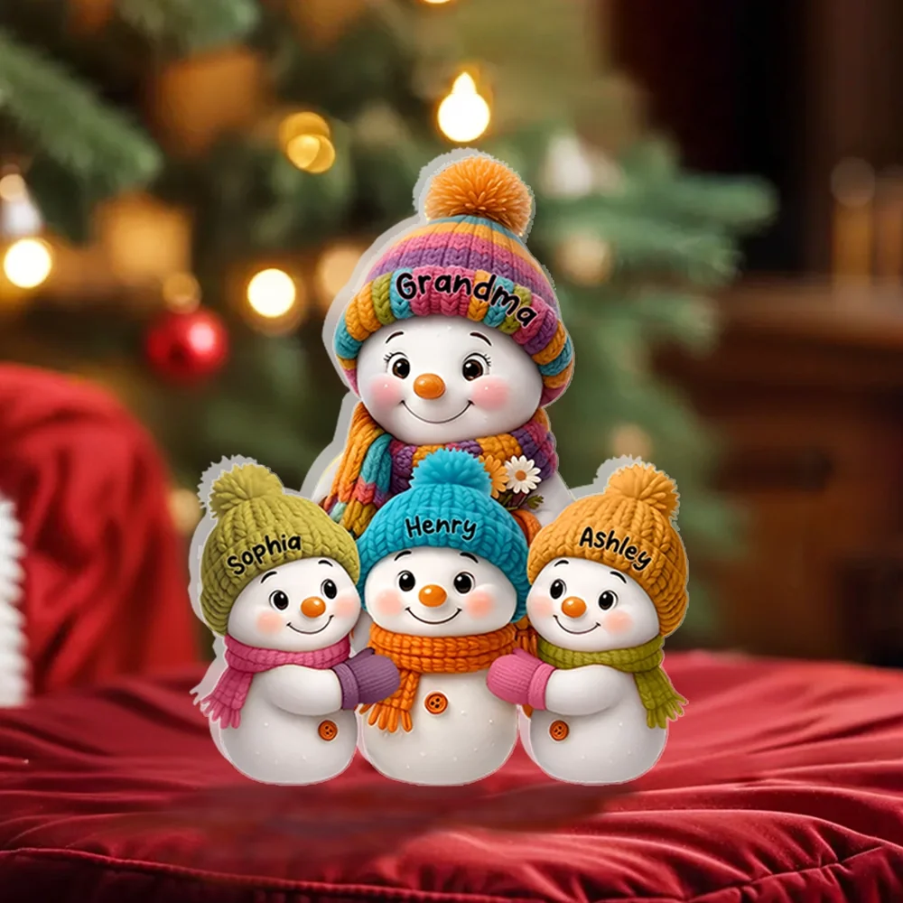 Shaped Acrylic Block Plaque Snowman Family – Cozy Winter Mantel Décor, heartwarming keepsake, perfect gift for Grandma - Image 3