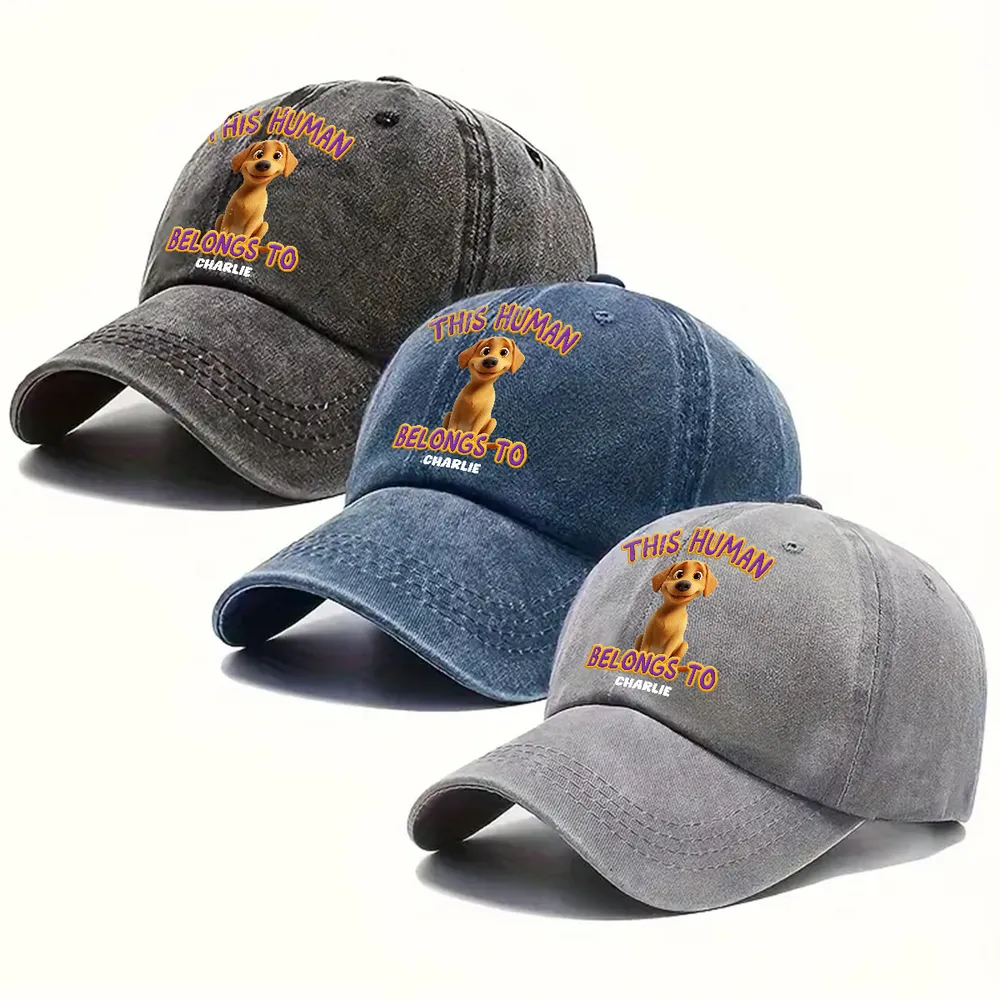 Denim Dog Lover Cap with Puppy Art, Adjustable Fit - Image 3