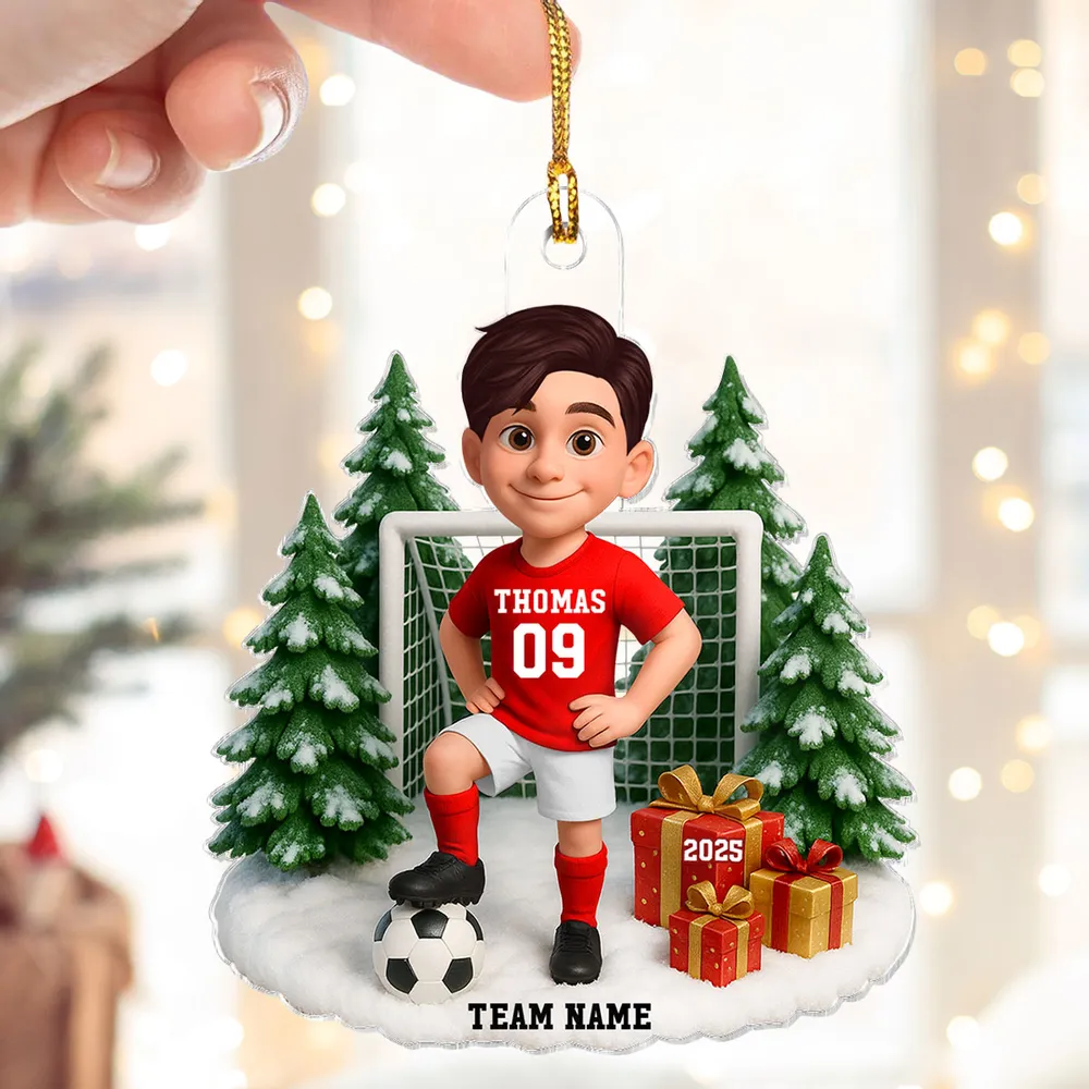 Kids Soccer Goal Ornament with Snowy Ball & Net Scene | Holiday Gift - Image 2