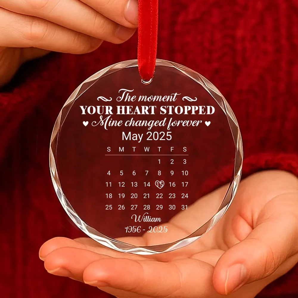 ๐ Eternal Keepsake: Personalized Crystal Calendar Ornament | Engrave Your "Moment The World Stopped" or Beloved's Name & Date