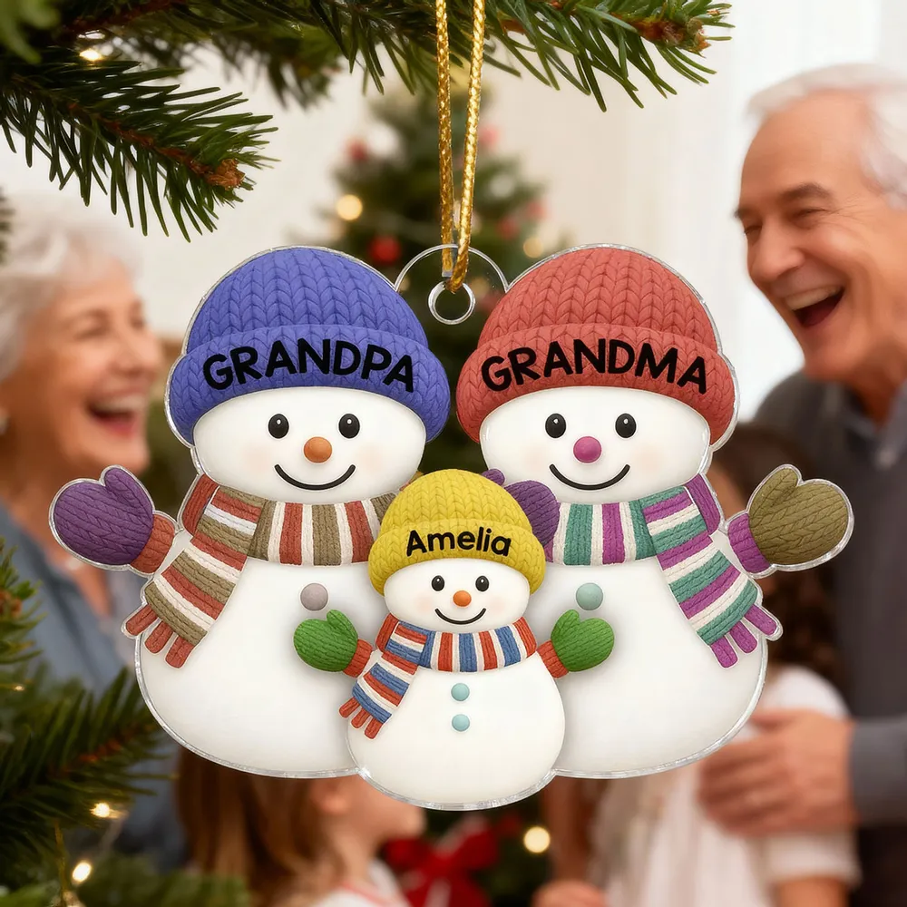 Grandparents & Grandchild Snowman Acrylic Ornament – Heartwarming Family Design, Perfect Holiday Gift - Image 2