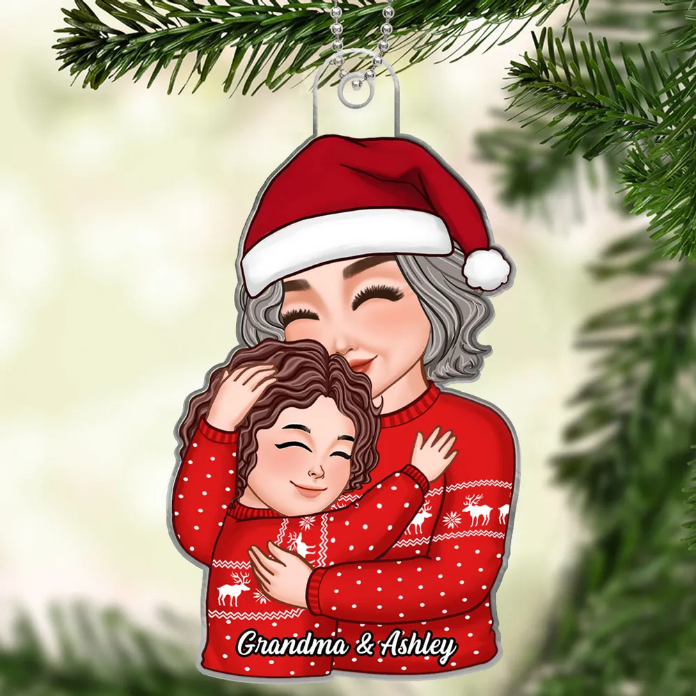 Christmas Acrylic Ornament – Grandma & Grandchild Hug Keepsake, Heartfelt Gift for Grandma - Image 2