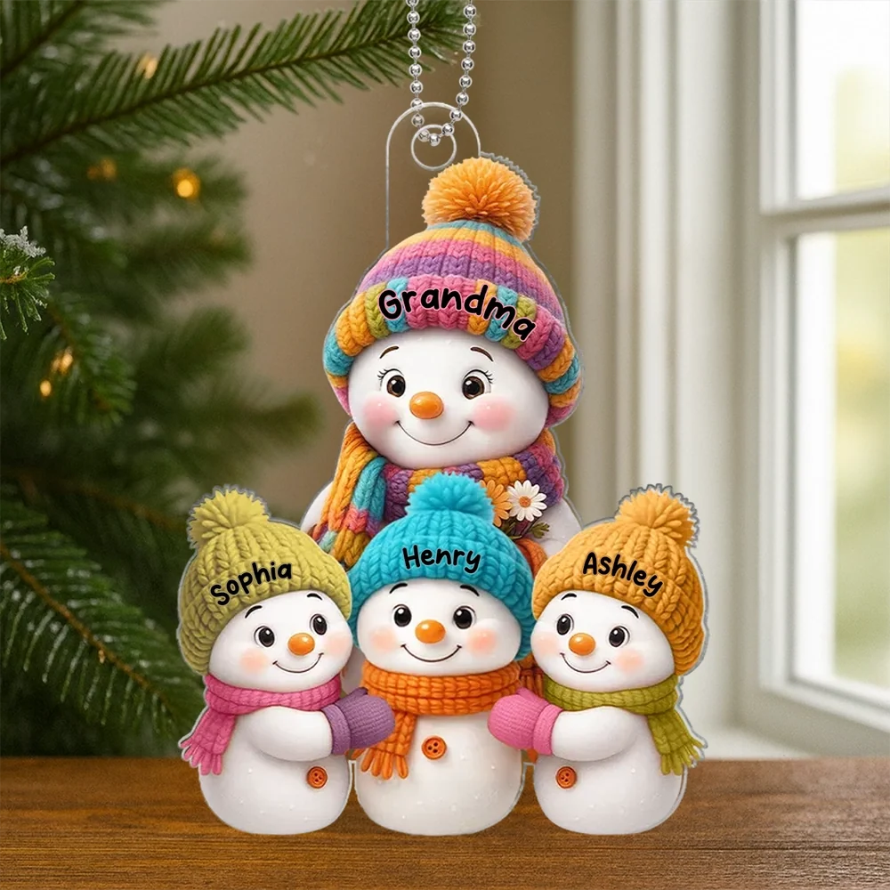 Christmas Snowman Family Ornament with Knit Accents, Perfect Gift - Image 2