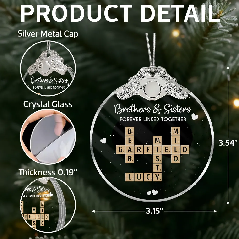 Silver Capped Glass Ornament with siblings crossword tiles, cozy tree display, warm family keepsake, gift-ready decoration for Christmas gatherings - Image 4