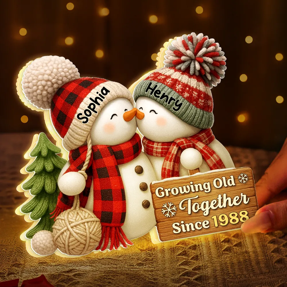 Snowman Couple Acrylic Light Box - Romantic Winter Gift Plaque - Image 3