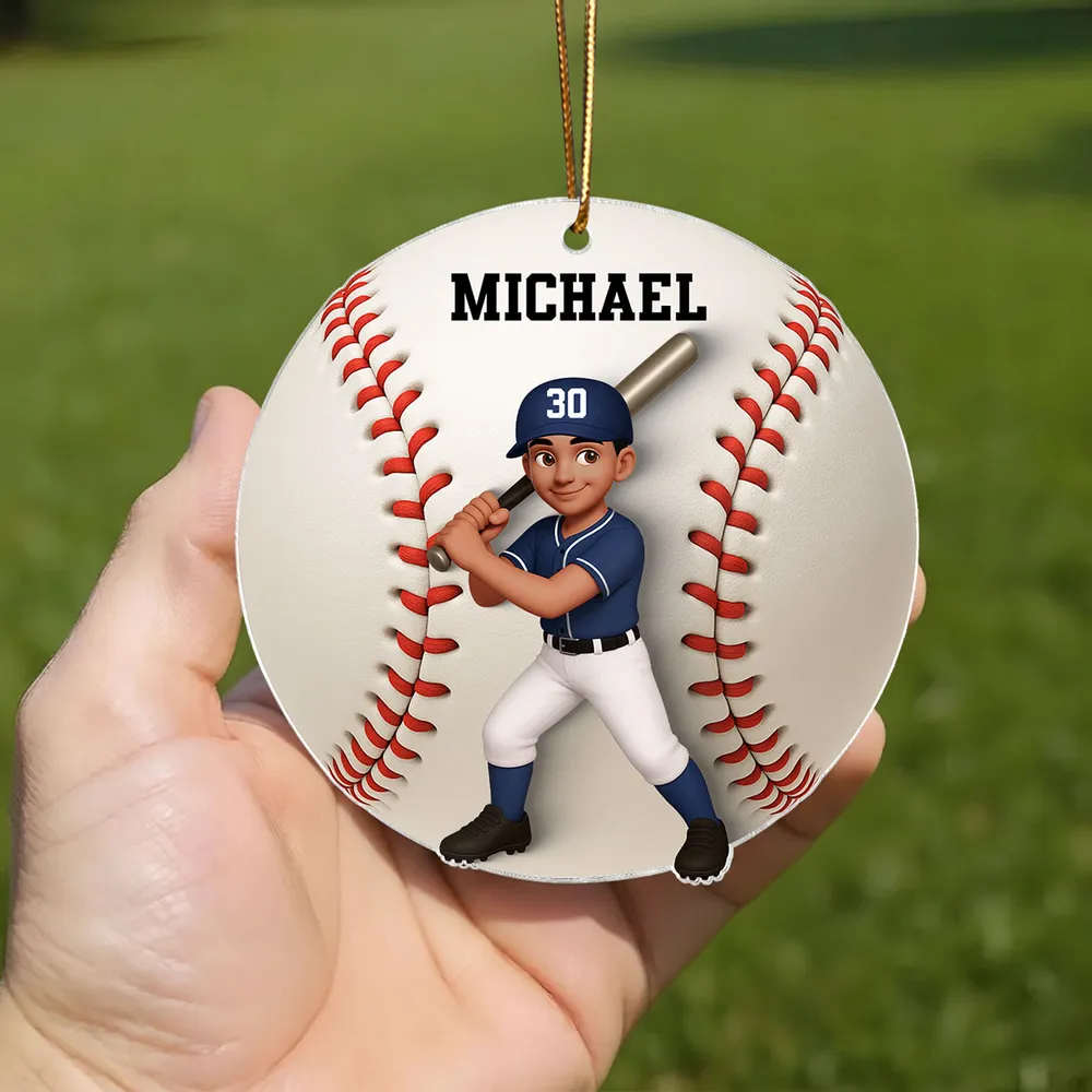 Baseball Softball Girl Boy 3D Effect - Personalized Acrylic Ornament - Image 5