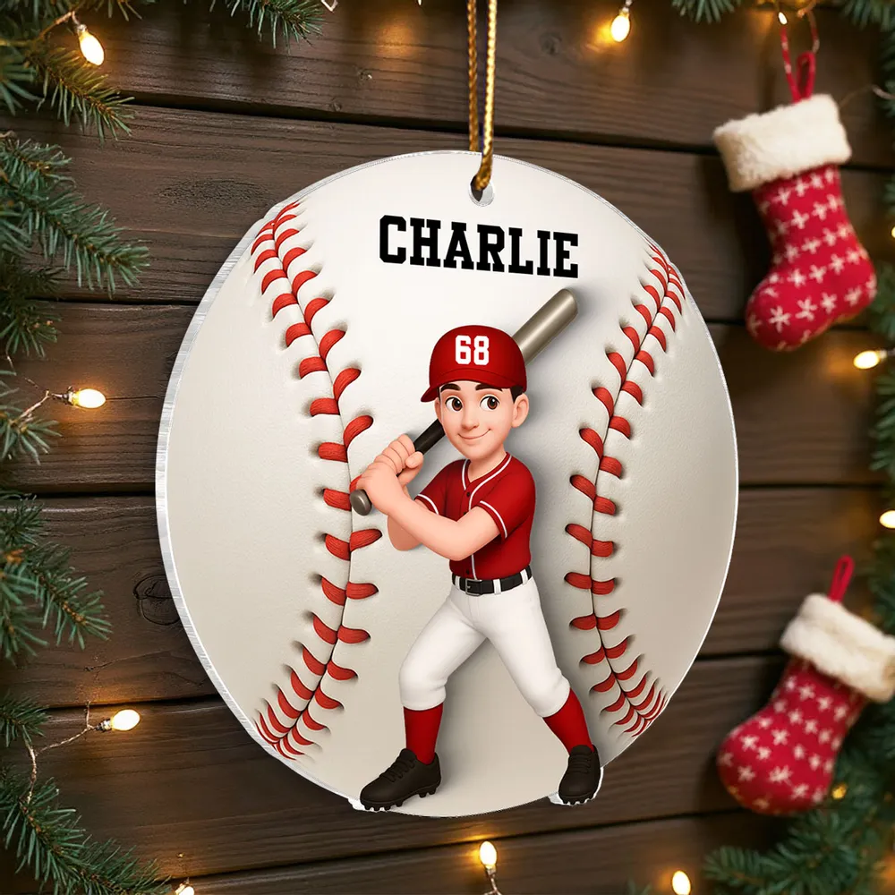 Baseball Softball Girl Boy 3D Effect - Personalized Acrylic Ornament - Image 7