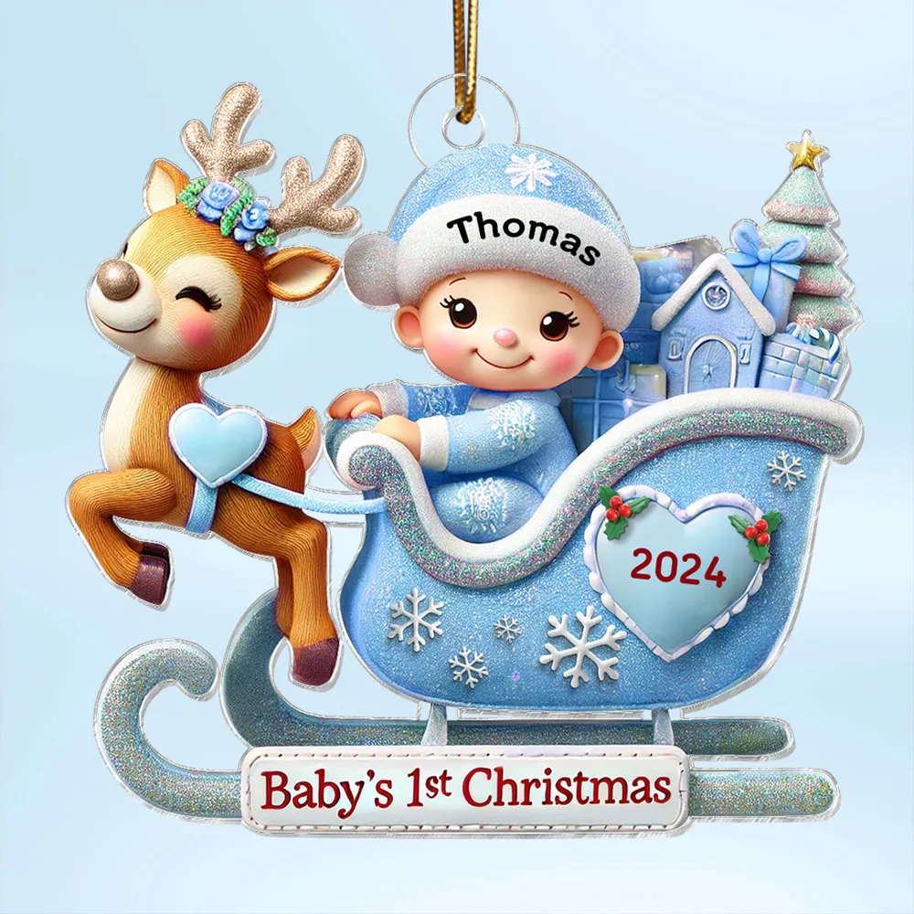 Baby’s 1st Christmas Acrylic Ornament – Adorable Reindeer Sleigh Design, Perfect Gift for Newborn Celebration - Image 2