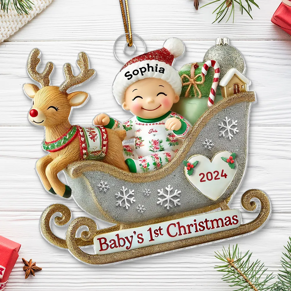 Baby’s 1st Christmas Acrylic Ornament – Adorable Reindeer Sleigh Design, Perfect Gift for Newborn Celebration - Image 7