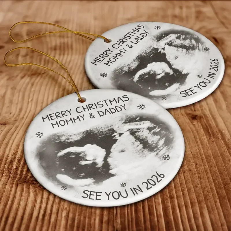 Christmas Ultrasound Ceramic Ornament for Mom and Dad, baby announcement keepsake for the tree, a heartfelt holiday gift. - Image 6