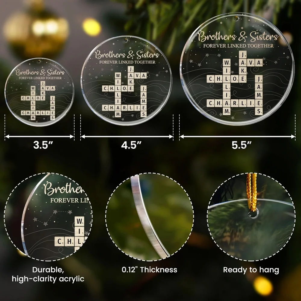 Family Bond Acrylic Ornament with Scrabble Puzzle Design — A Meaningful Christmas Gift for Siblings - Image 4