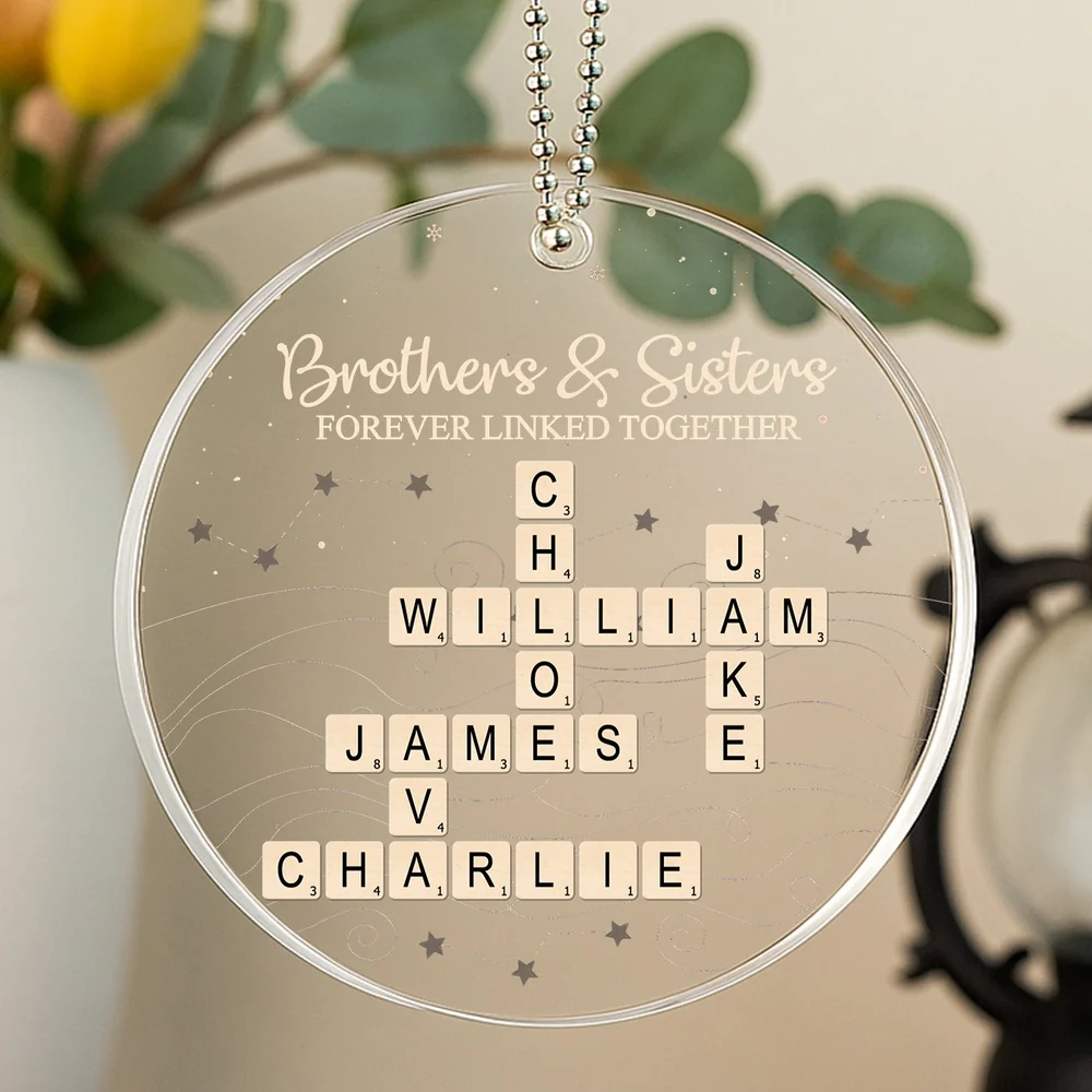 Family Bond Acrylic Ornament with Scrabble Puzzle Design — A Meaningful Christmas Gift for Siblings - Image 6