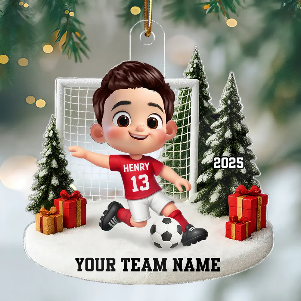 Soccer Kid Acrylic Ornament - Festive Winter Goal Scene, Customizable, Unique Christmas Gift for Young Players & Parents - Image 2