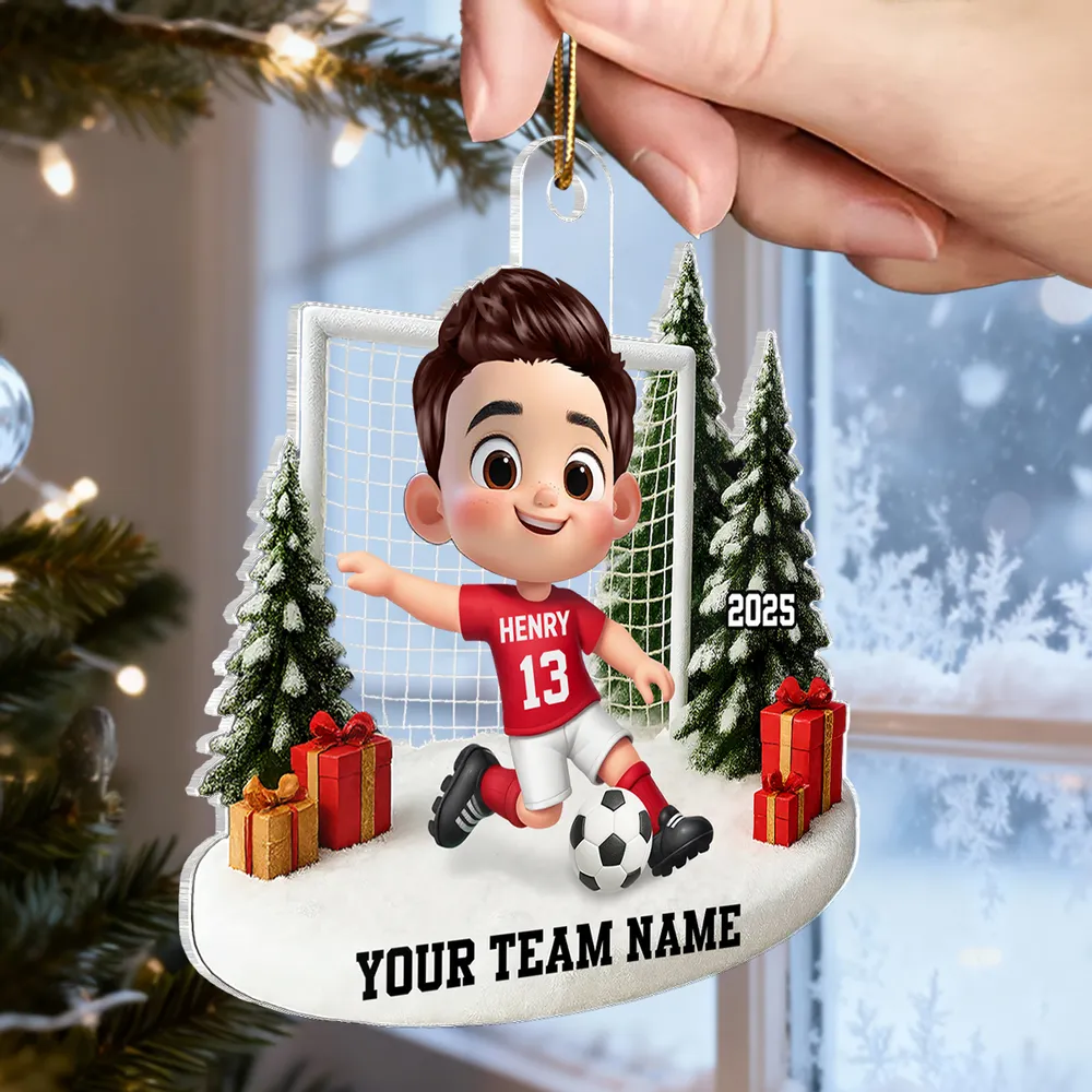 Soccer Kid Acrylic Ornament - Festive Winter Goal Scene, Customizable, Unique Christmas Gift for Young Players & Parents - Image 3