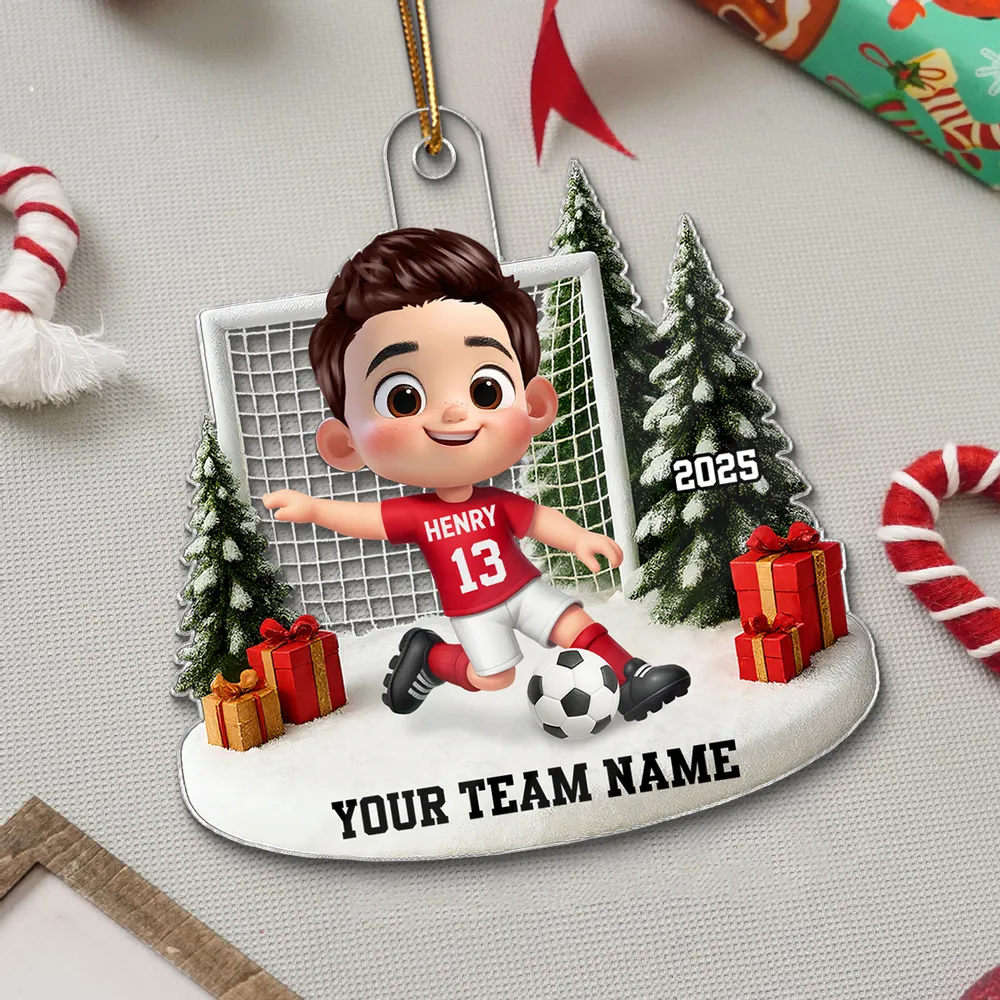 Soccer Kid Acrylic Ornament - Festive Winter Goal Scene, Customizable, Unique Christmas Gift for Young Players & Parents - Image 5