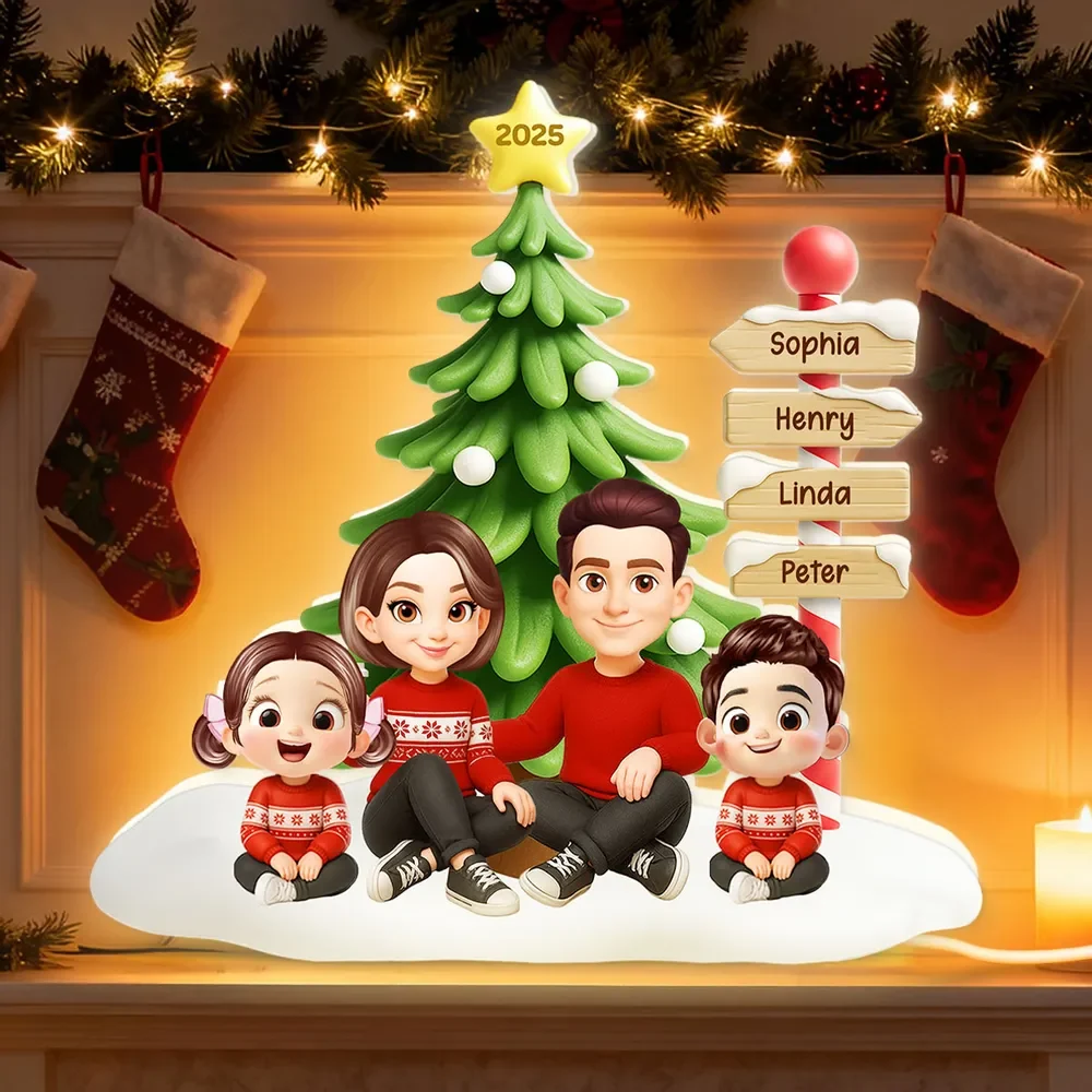 Acrylic Light Box, Custom Family & Pets under Christmas Tree, Soft Warm Glow Décor, a Unique Gift for Mom & Dad - Image 2