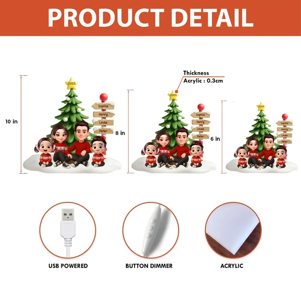 Acrylic Light Box, Custom Family & Pets under Christmas Tree, Soft Warm Glow Décor, a Unique Gift for Mom & Dad - Image 4