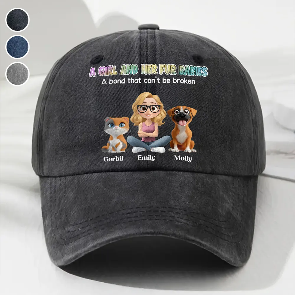Denim Baseball Cap, Vintage Washed, Custom Pet Graphic, Casual Sun Shield, Unique Gift for Dog & Cat Moms