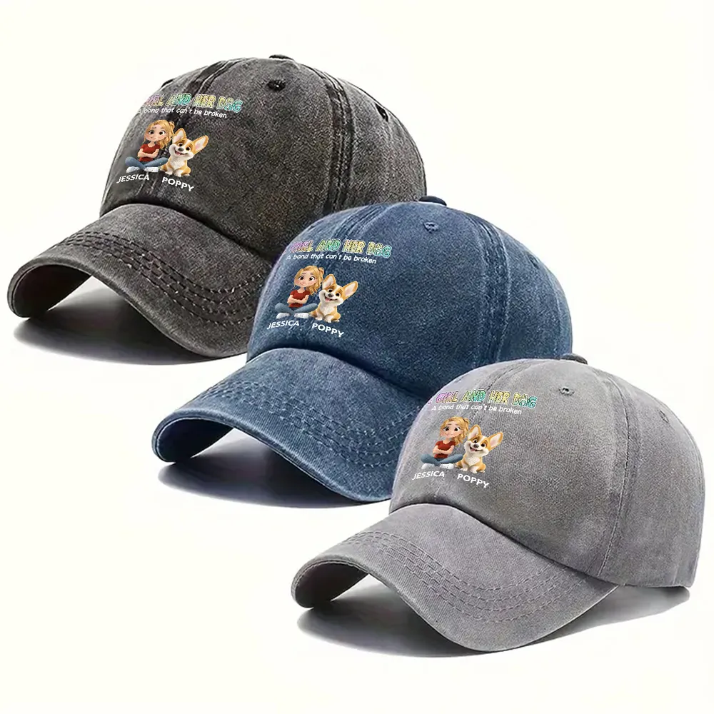 Denim Baseball Cap, Vintage Washed, Custom Pet Graphic, Casual Sun Shield, Unique Gift for Dog & Cat Moms - Image 12