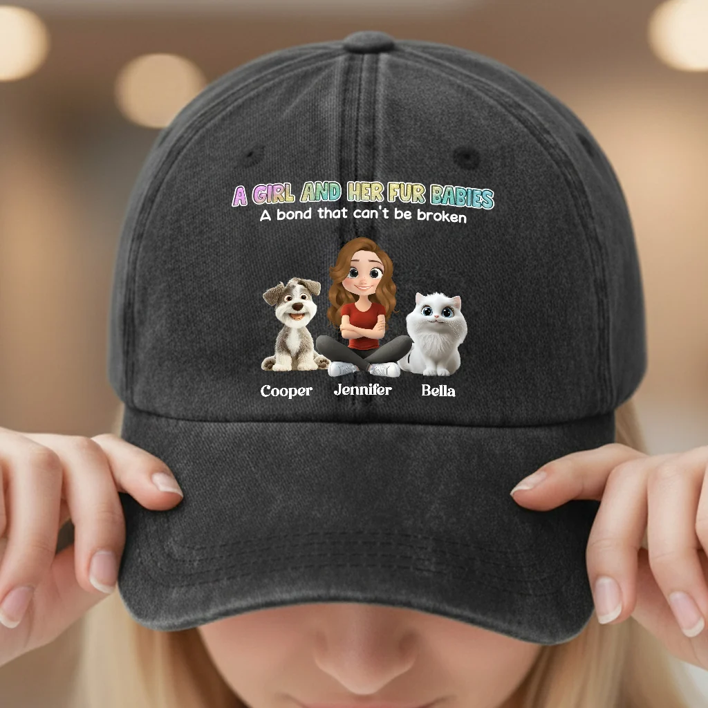 Denim Baseball Cap, Vintage Washed, Custom Pet Graphic, Casual Sun Shield, Unique Gift for Dog & Cat Moms - Image 2