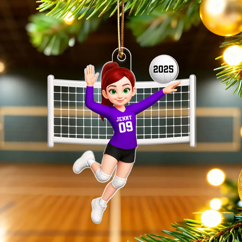 Custom Volleyball Girl Acrylic Ornament with name & number design, sports-themed holiday decoration and perfect gift for athletes - Image 6