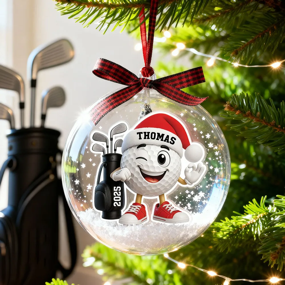 Snow Globe Ornament with Winking Santa Golf Ball, Christmas Tree Decor, playful keepsake, unique gift for golfers and Dad - Image 7