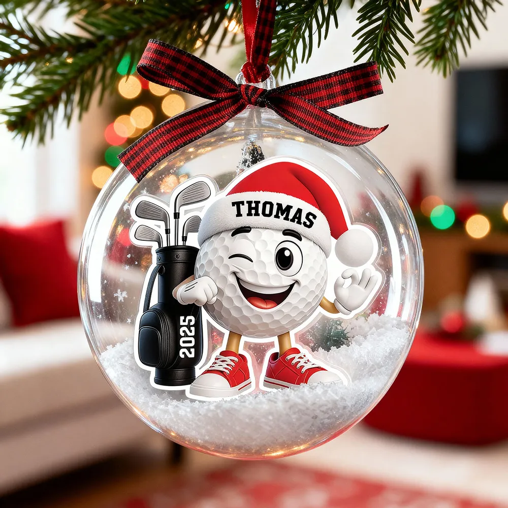 Snow Globe Ornament with Winking Santa Golf Ball, Christmas Tree Decor, playful keepsake, unique gift for golfers and Dad - Image 9