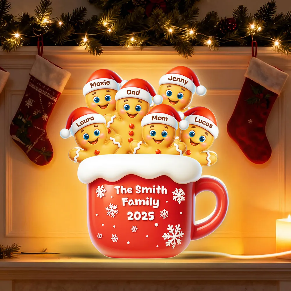 Personalized Family Gingerbread Light-Up Decor – Custom Names, Family Name & Year on Festive Mug – Heartwarming Christmas Gift - Image 5