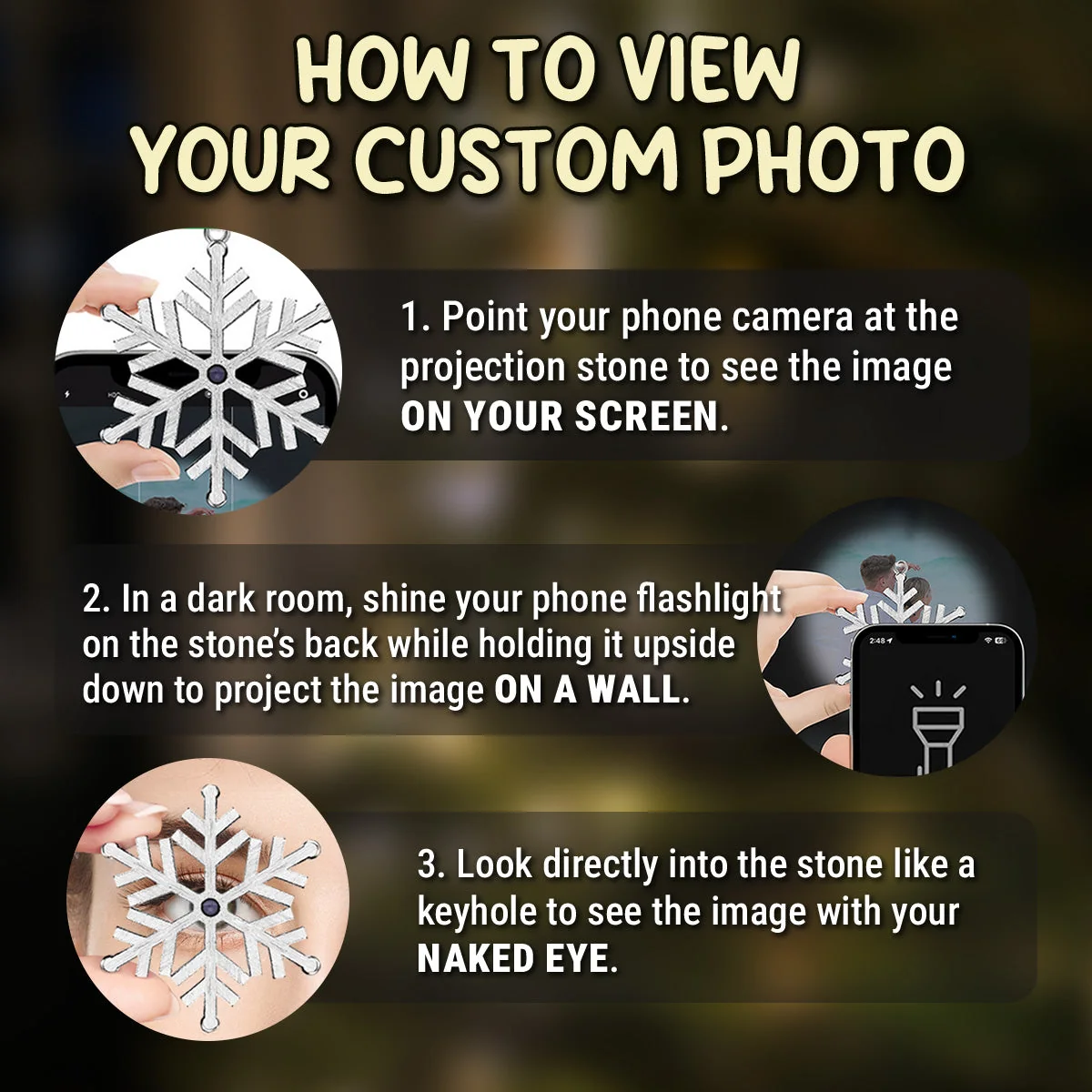 Photo Projection Ornament Crystal Snowflake, Pet Photo Keepsake with Snowy Night Scene, unique gift for pet parents - Image 6