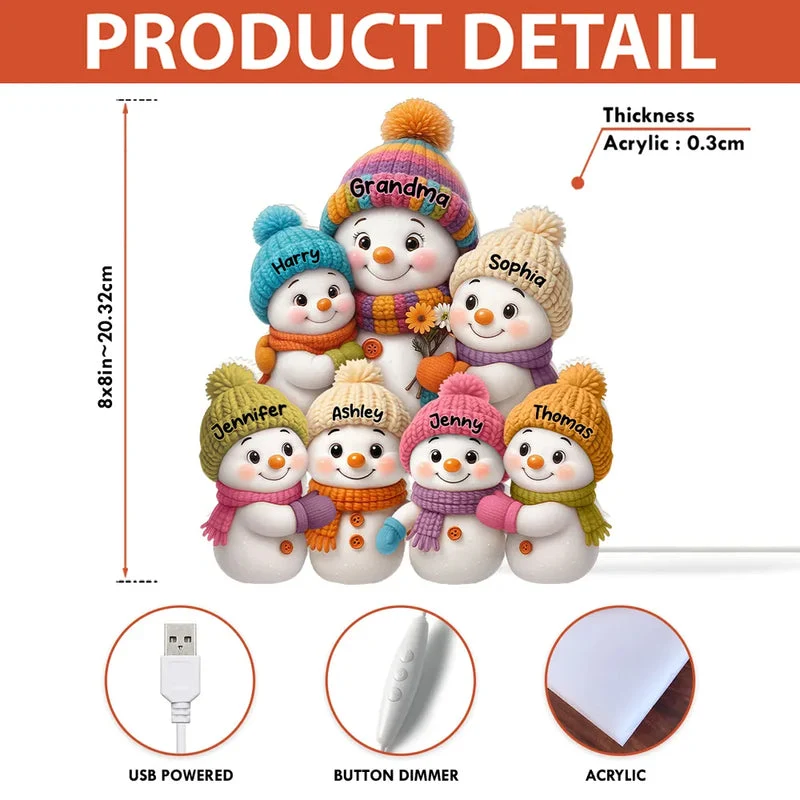 Personalized Snowman Family Acrylic Light Box with soft lighting, heartfelt winter gift for parents or loved ones - Image 5
