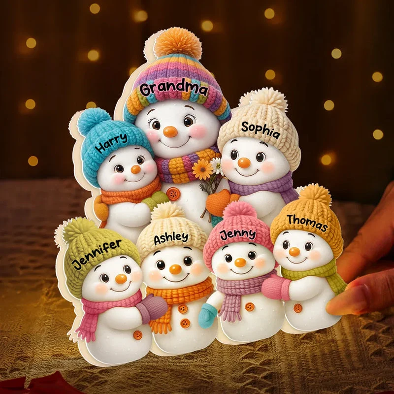 Personalized Snowman Family Acrylic Light Box with soft lighting, heartfelt winter gift for parents or loved ones - Image 8