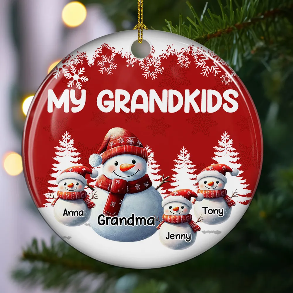 Ceramic Ornament, Cute Snowman Family Grandkids Theme, Easy to Personalize, Holiday Tree Charm, Creative Gift for Grandma - Image 2