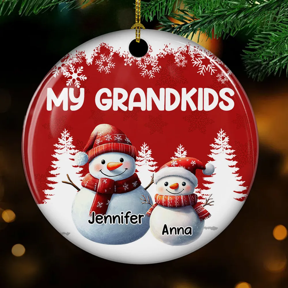 Ceramic Ornament, Cute Snowman Family Grandkids Theme, Easy to Personalize, Holiday Tree Charm, Creative Gift for Grandma - Image 4