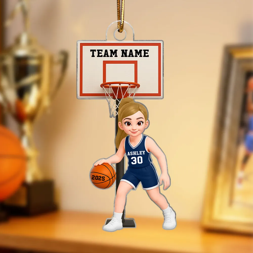 Acrylic Ornament, Cute Basketball Girl Dribbling on Indoor Court, Personalized, Creative Gift for Daughter, Player, or Coach - Image 5