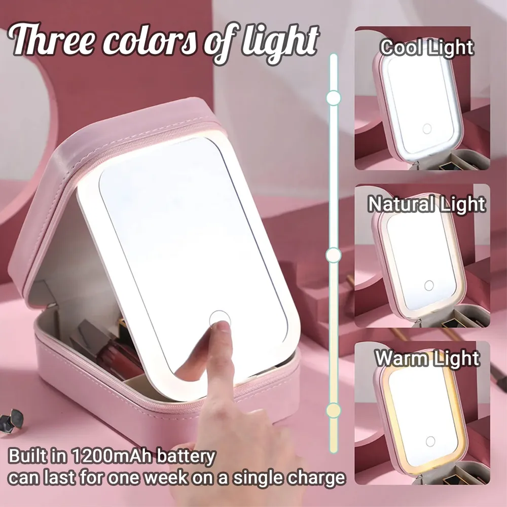 Blooming LED Leather Makeup Case – Soft Light Mirror Organizer, Thoughtful Gift for Her - Image 6