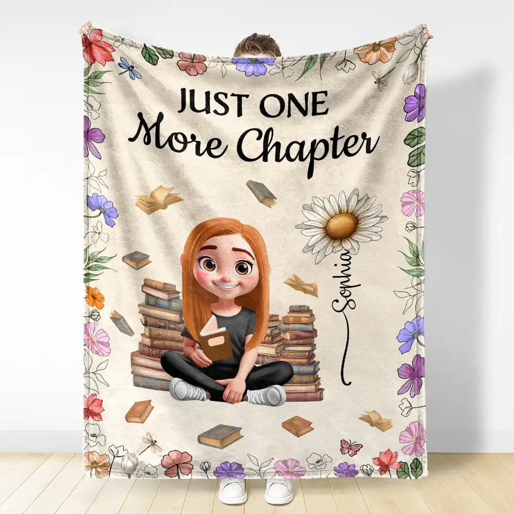 Personalized Fleece Blanket With Reading Girl & Flowers, Unique Creative Gift for Book Lovers - Image 4