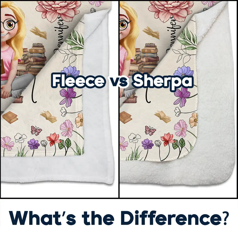 Personalized Fleece Blanket With Reading Girl & Flowers, Unique Creative Gift for Book Lovers - Image 5