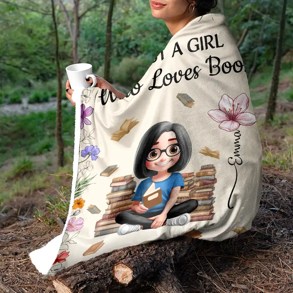 Personalized Fleece Blanket With Reading Girl & Flowers, Unique Creative Gift for Book Lovers - Image 6