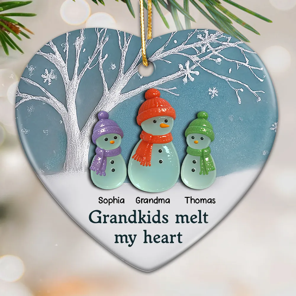 Grandkids Melt My Heart Ceramic Heart Ornament – A Warm Gift for Grandma from Her Grandkids - Image 3