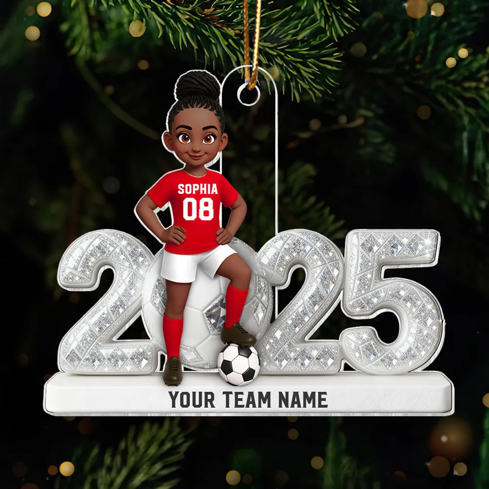 Acrylic Ornament - Custom Soccer Player with Ball, Stadium Lights & Snowflakes - Unique Gift for Players & Coaches - Image 3