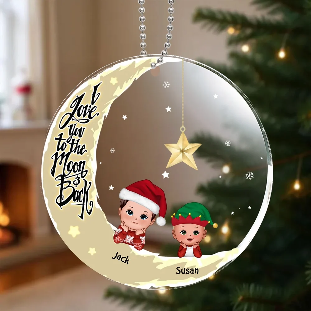 Acrylic Ornament with Crescent Moon & Cute Kid, I Love You to the Moon & Back, Unique Christmas Gift for Mom or Grandma - Image 2