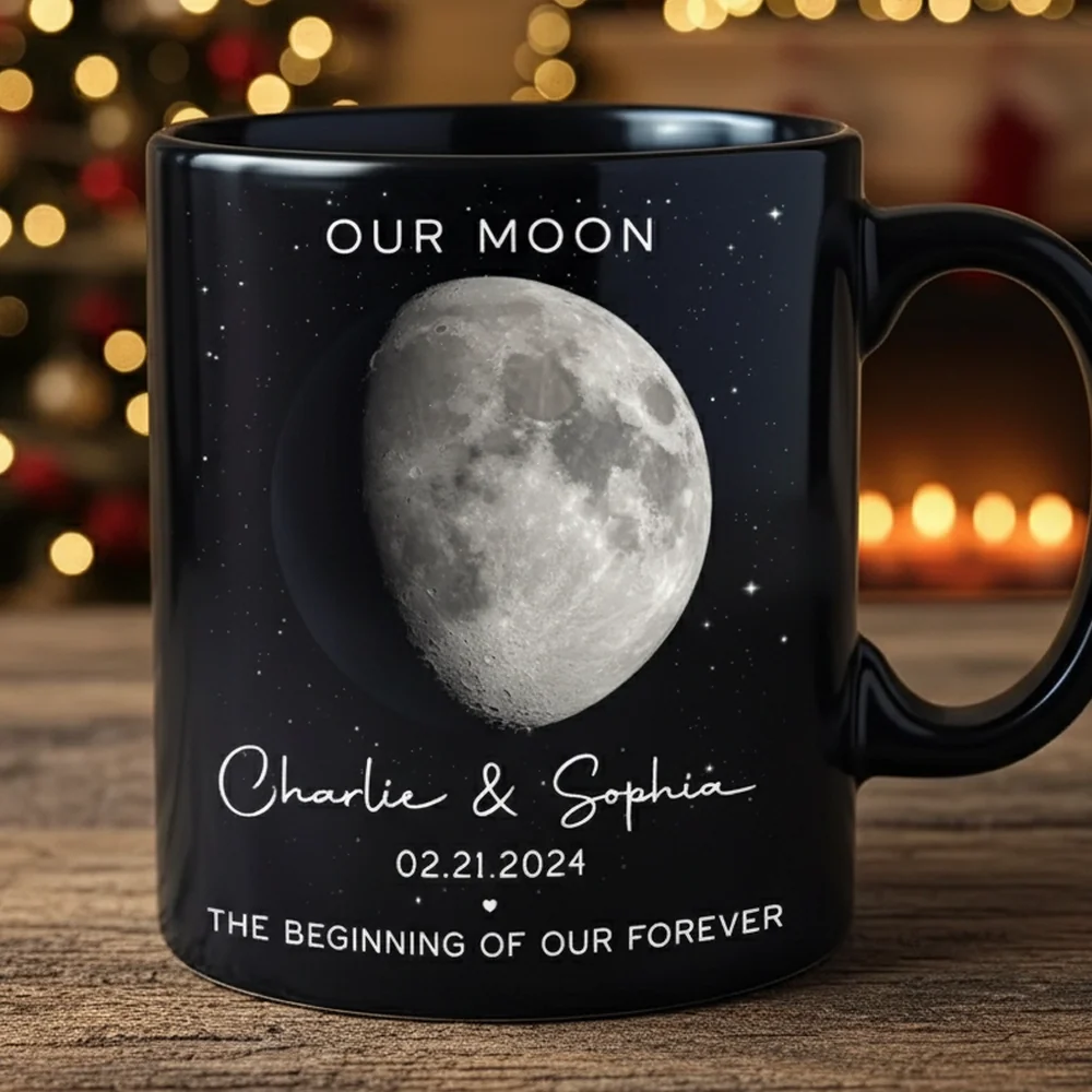 Our Moon Phase Mug, Custom Celestial Design for Couples, Romantic Anniversary Coffee Gift, Unique Keepsake for Him or Her