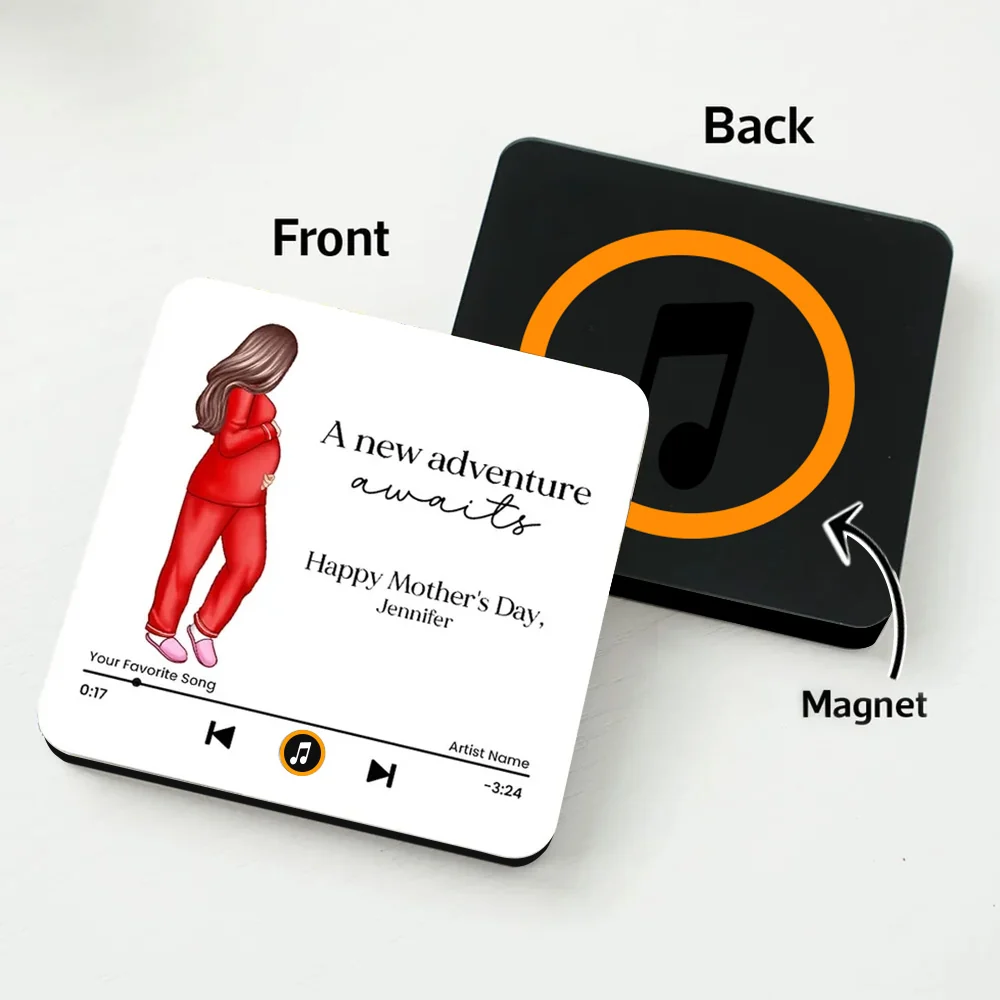 Acrylic Music Magnet for Pregnant Wife – Expecting Mom Illustration, Custom Song, Fridge Decor – A new adventure awaits – Unique Mother's Day Gift - Image 3